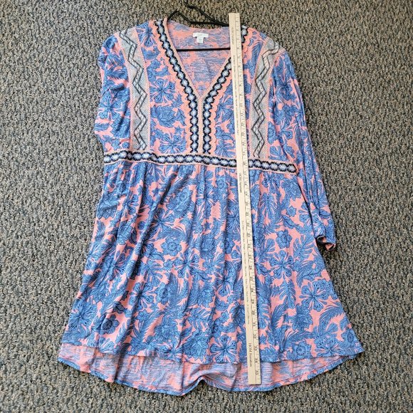 J. Jill Blue and Coral Fall Floral Embroidered Long Sleeve Dress Size Medium - Picture 10 of 16